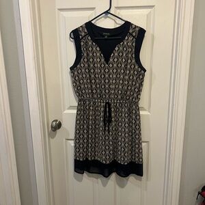 Enfocus Studio Black and Beige Geometric Drawstring Mini Dress